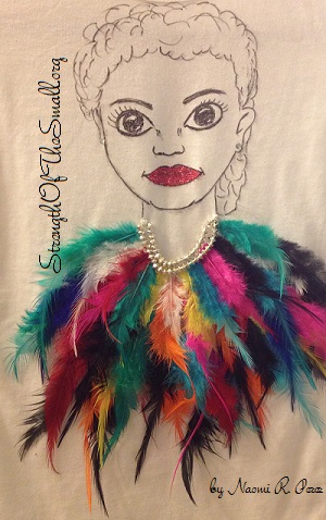 “The Lady and her Fancy Feather Coat” (100th Day of School T-Shirt Project).