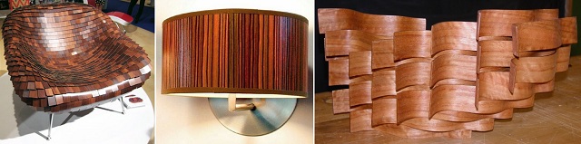 1. The Armadillo Chair. 2. Contemporary Wood Wall Light. 3. Bent Laminate Modular Form.