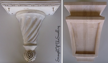 Vintage Wall Sconce Corbel & Raw Maple Corbel.